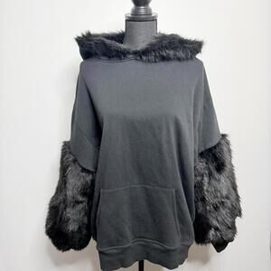 Express Faux Fur Sleeve Hood Hoodie Sweatshirt Black Oversized Whimsigoth Medium